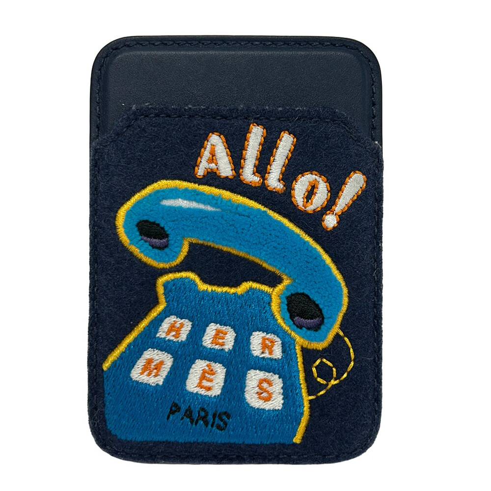 Hermes 'Allo!' Magsafe Card Holder Navy #355042H70B